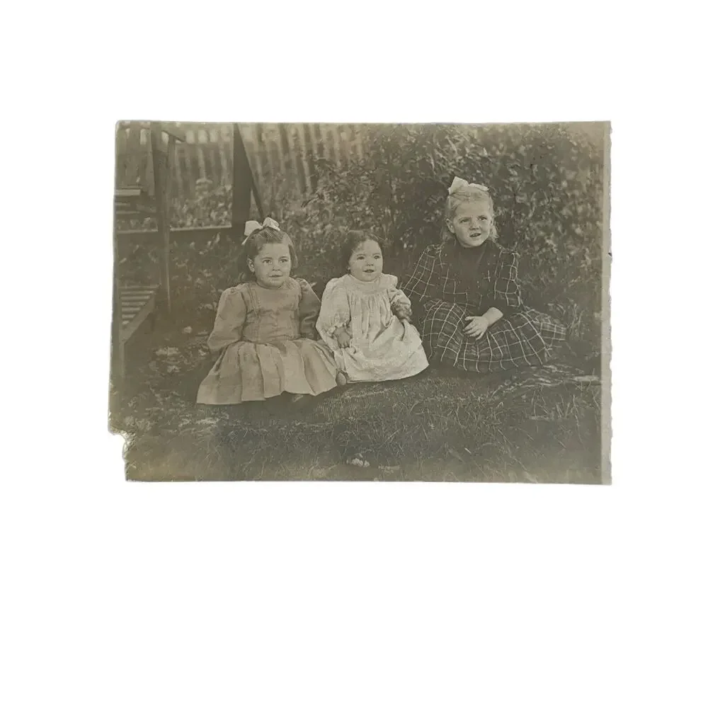 Antique RPPC Postcard Portraits Ephemera Three Young Girls Dressed Up Unposted